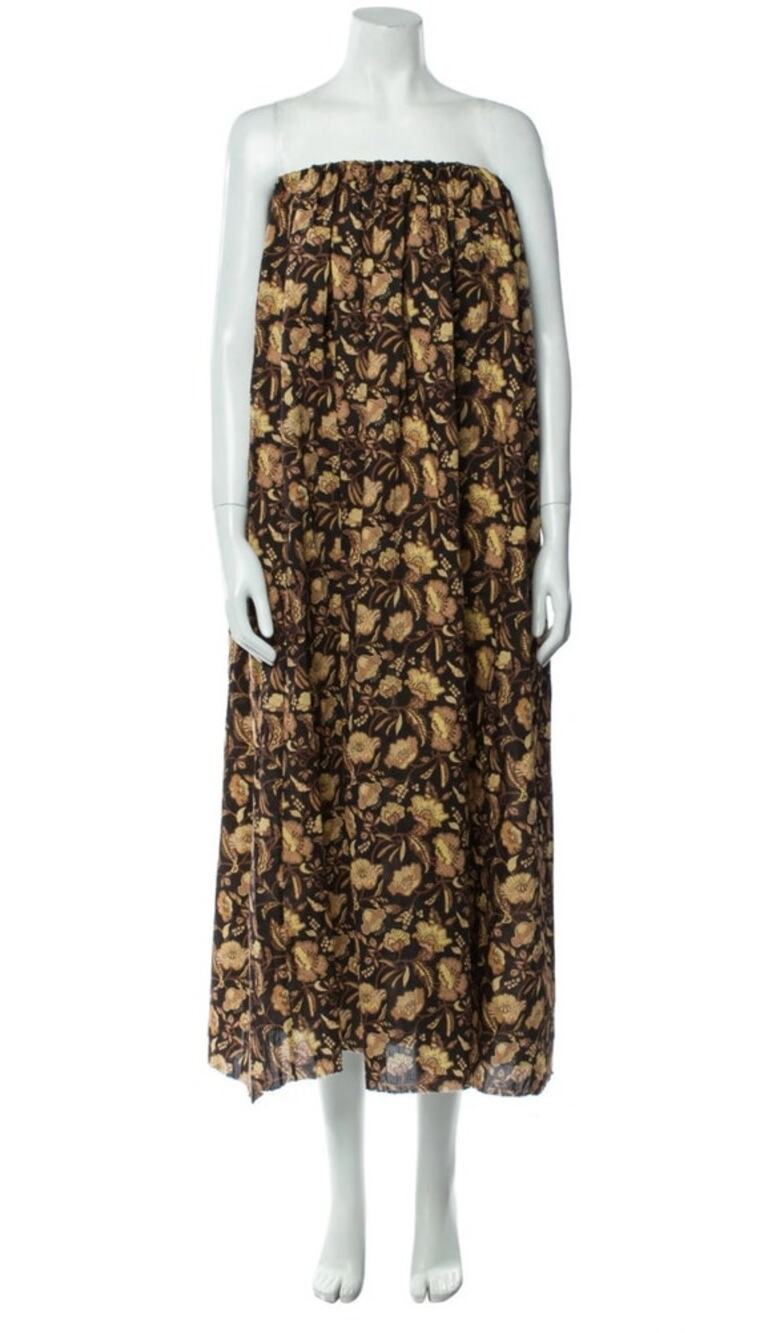 Matteau Strapless Midi Dress Linen Abstract Print Pockets Resort Minimalist 2‎